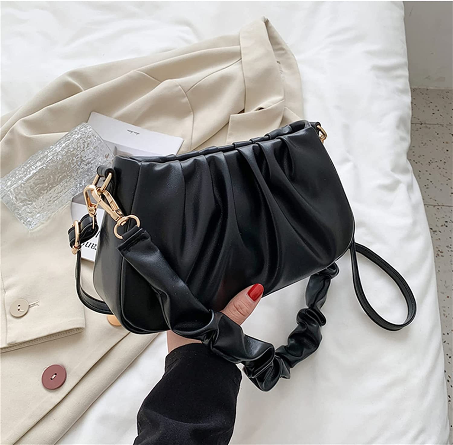 SUANNI Crossbody Bag for Women,Leather Cloud Shoulder Bag,Small Handbag Purse